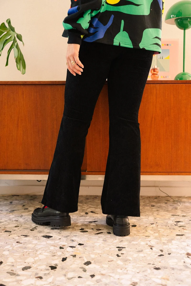Pantalon Évasé Velours Côtelé - Noir