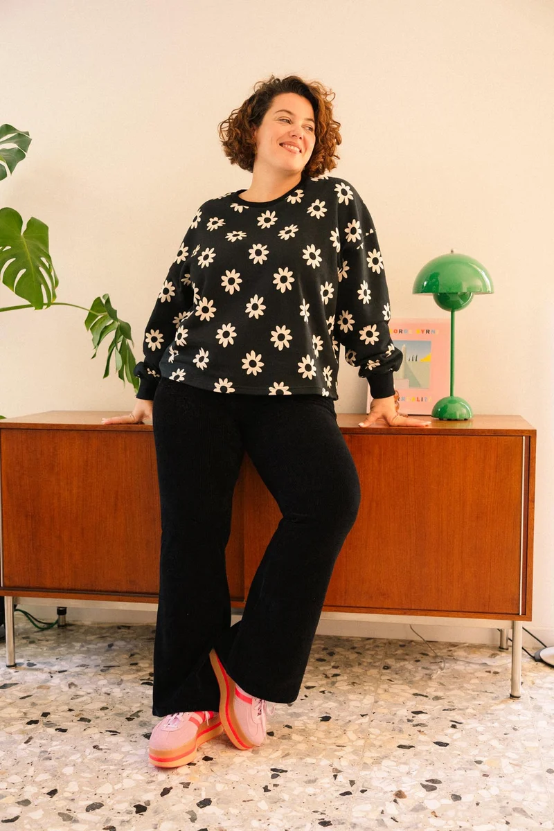 Pantalon Évasé Velours Côtelé - Noir