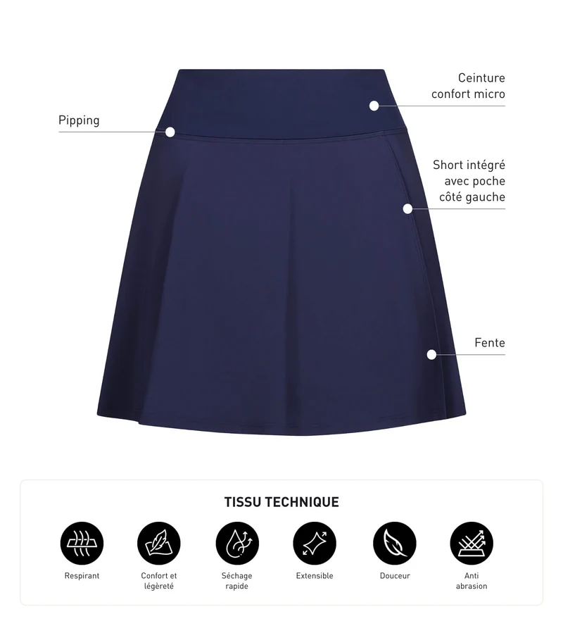 Jupe short de sport femme microfibre Bleu Nuit Dim Move