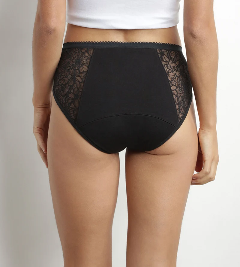 Boxer menstruel coton bio dentelle Noir flux très abondant Dim Protect