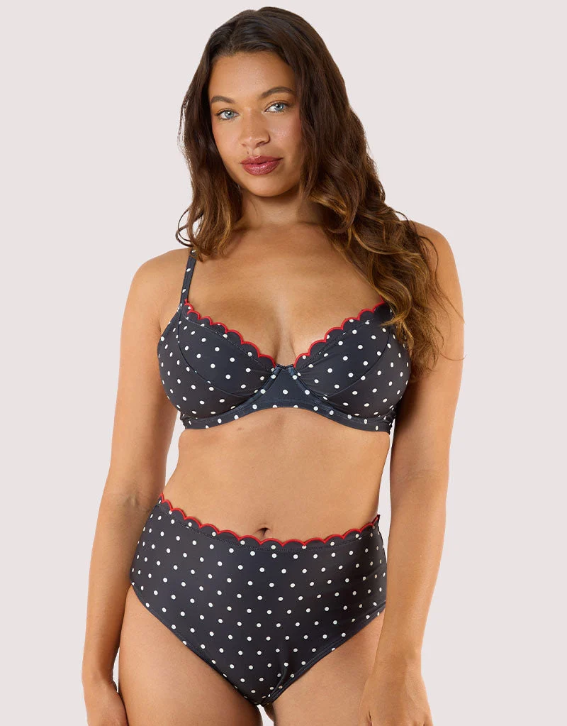 Peek & Beau Dottie Scallop High Waist Bikini Brief Black/White Dot Print
