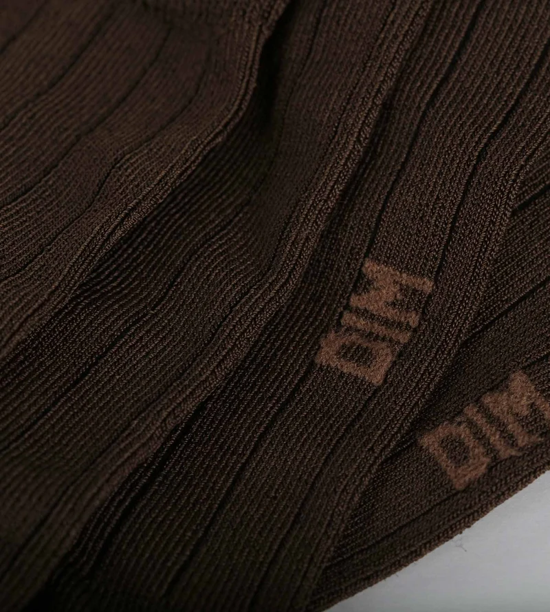 Chaussettes femme côtelées en coton satiné Marron Dim Mode