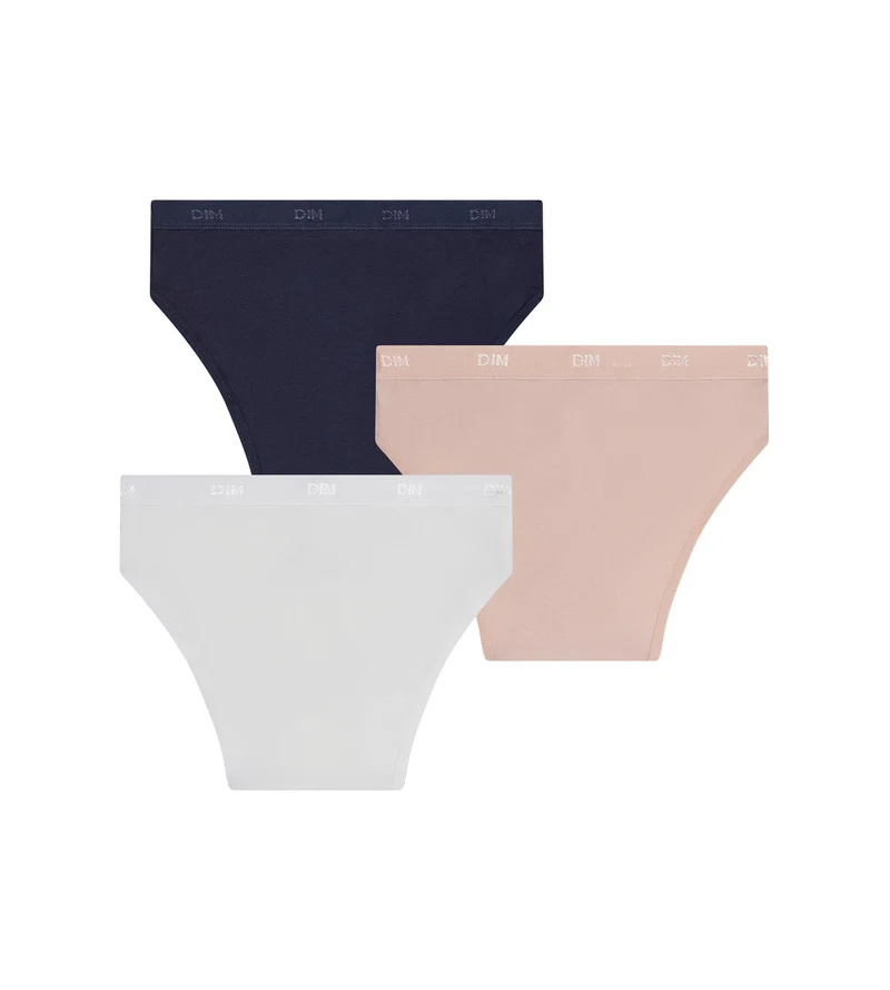 Lot de 3 slips fille en coton stretch Rose Bleu Blanc Les Pockets
