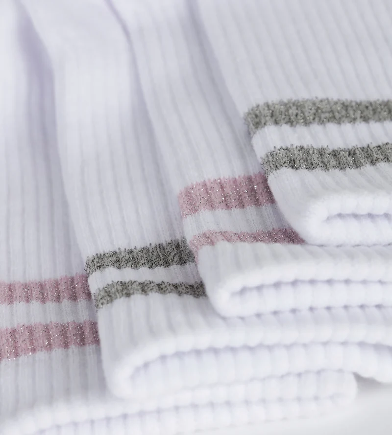 Lot de 2 paires de chaussettes en coton côtelé Blanc et lurex Rose Gris Dim Mode