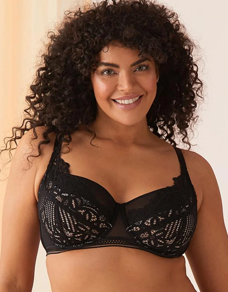 Figleaves Harper Geometric Lace Full Cup Bra Black