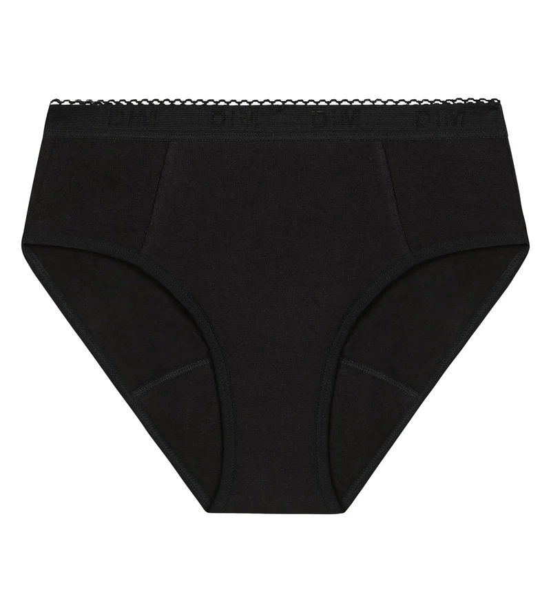 Slip menstruel fille coton bio Noir Flux moyen Dim My Protect