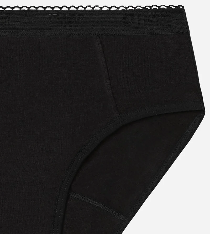 Slip menstruel fille coton bio Noir Flux moyen Dim My Protect