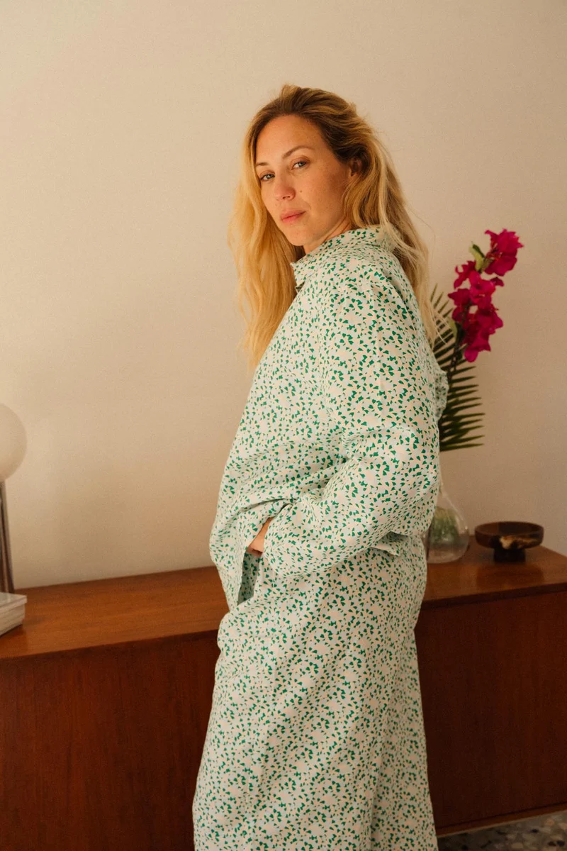 Pyjama Long Flanelle - Mini Fleurs Bleu Clair