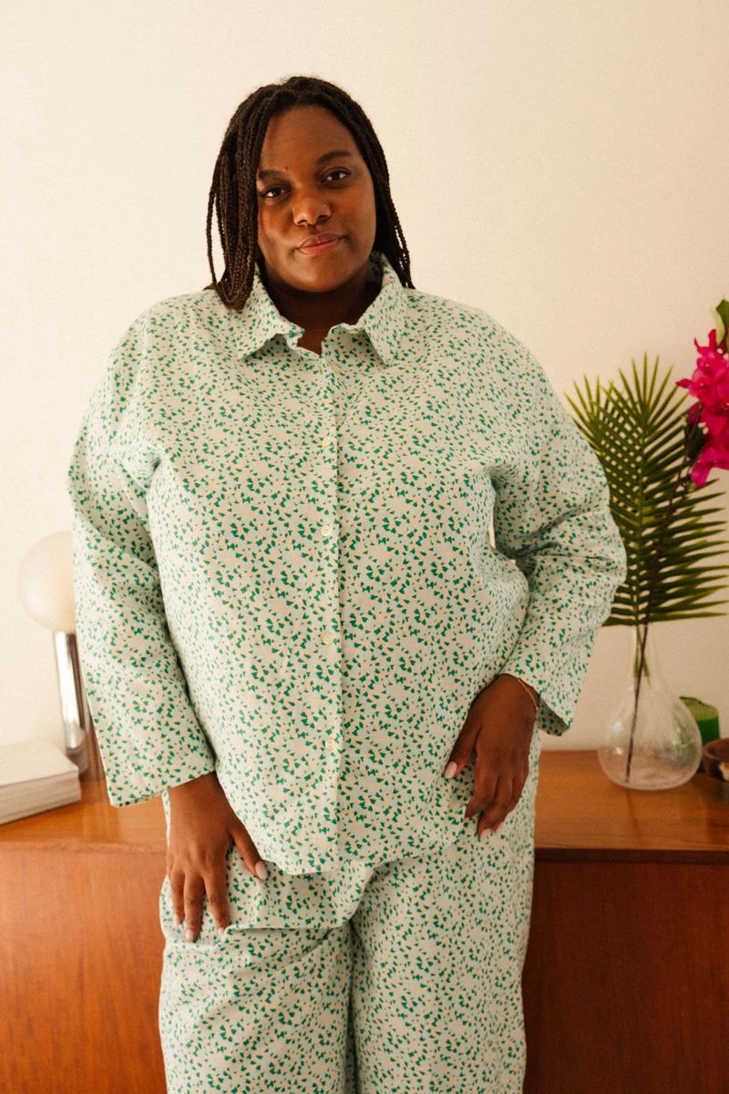 Pyjama Long Flanelle - Mini Fleurs Bleu Clair