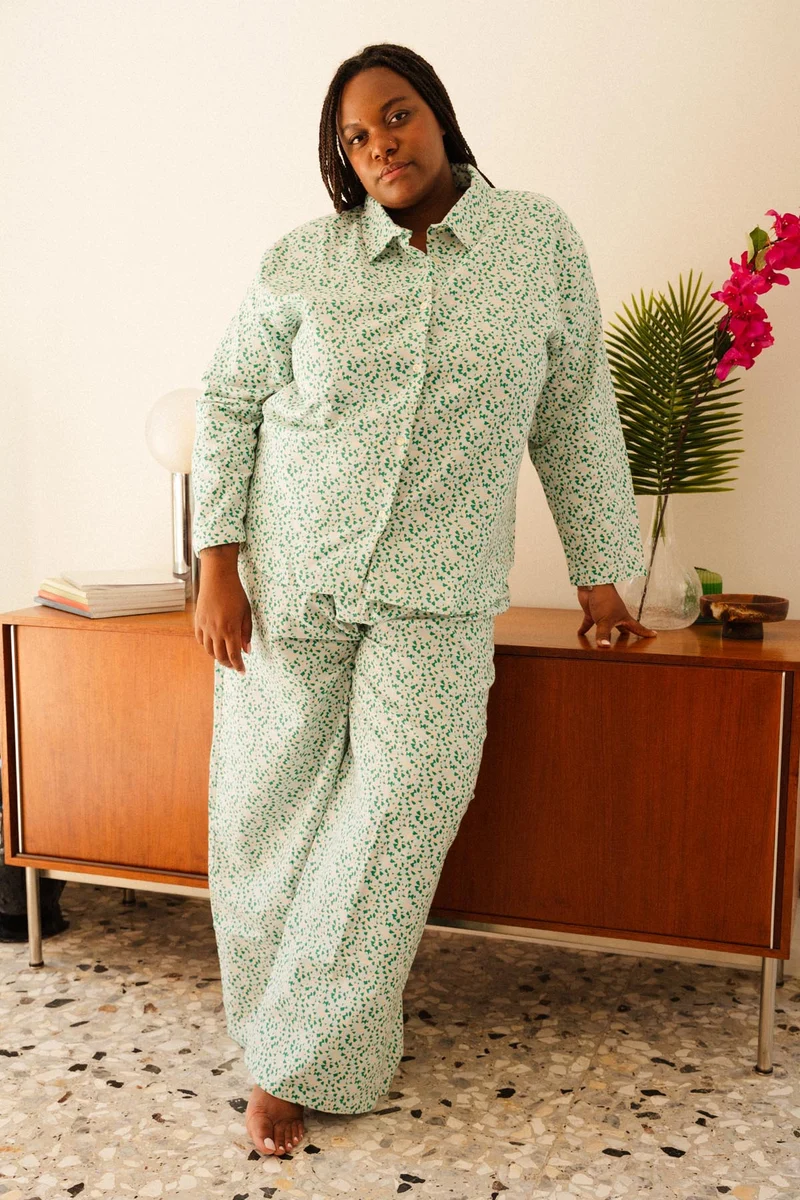 Pyjama Long Flanelle - Mini Fleurs Bleu Clair