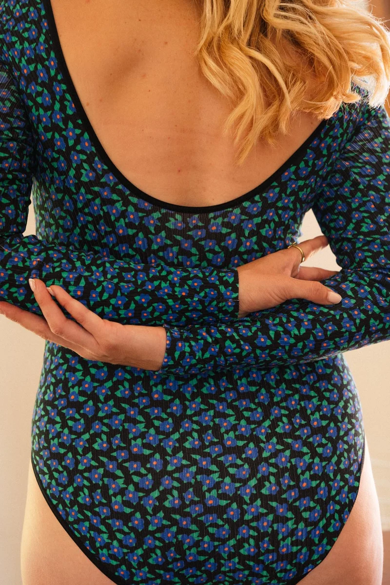 Body Coton BIO - Mini Fleurs Bleu