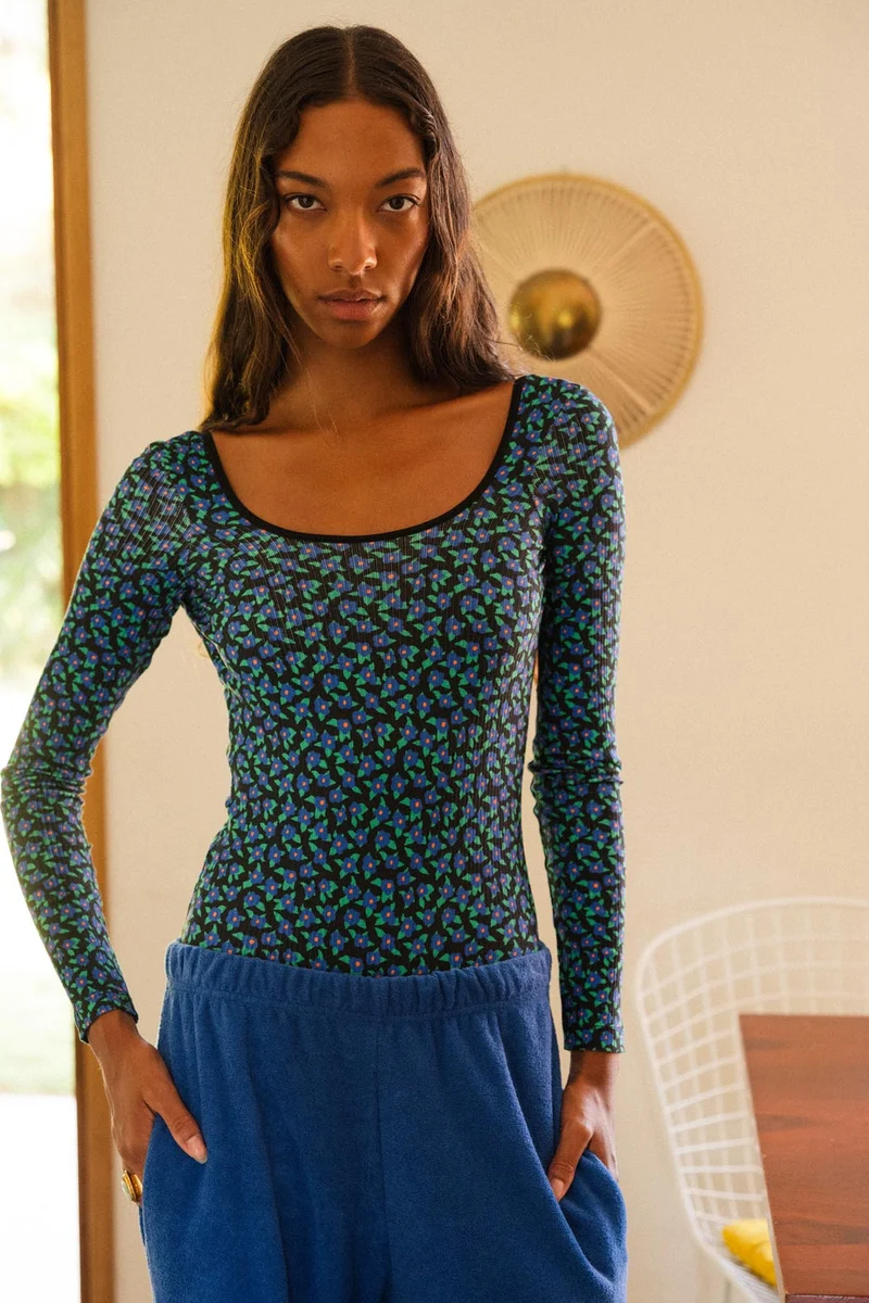 Body Coton BIO - Mini Fleurs Bleu