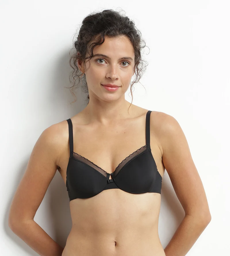 Soutien-gorge emboîtant en microfibre et tulle Noir Dim Daily Confort