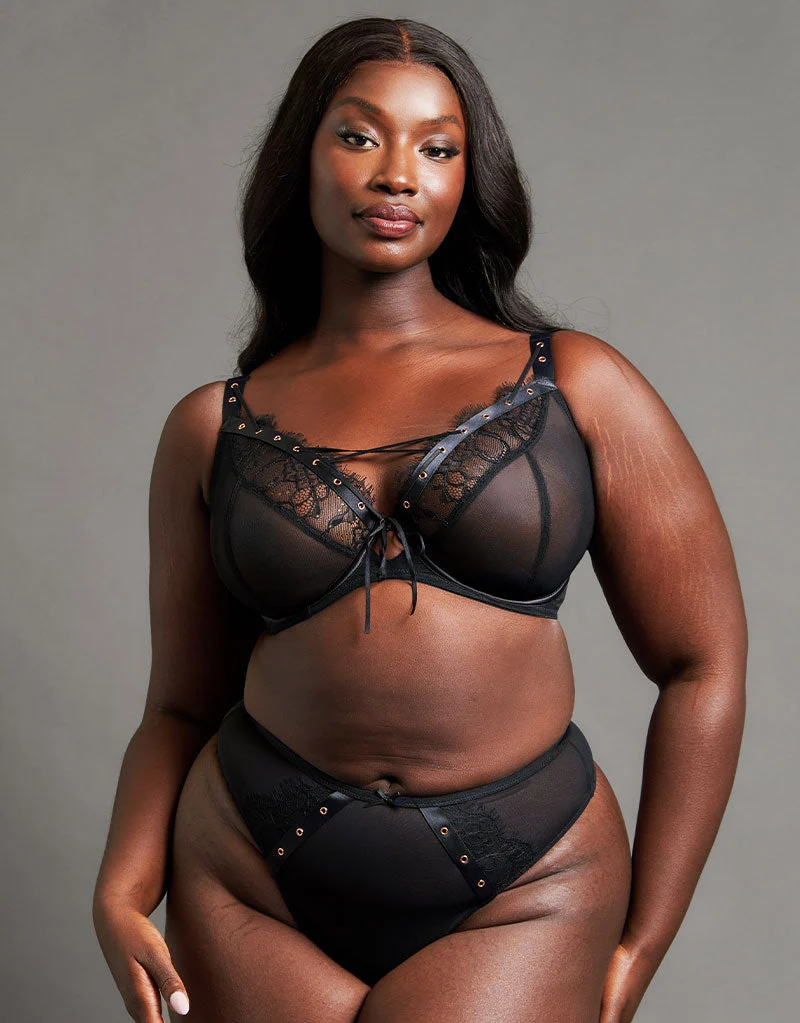 Scantilly Laced Up Plunge Bra Black