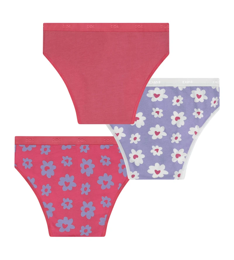 Lot de 3 culottes fille coton stretch Violet Rose à fleurs Les Pockets