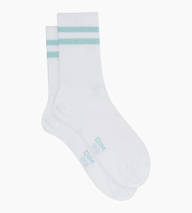 Chaussettes en coton côtelé Blanc et lurex Bleu Dim Mode