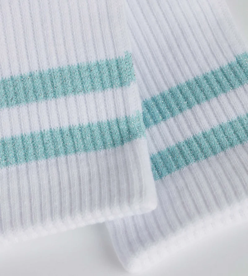 Chaussettes en coton côtelé Blanc et lurex Bleu Dim Mode