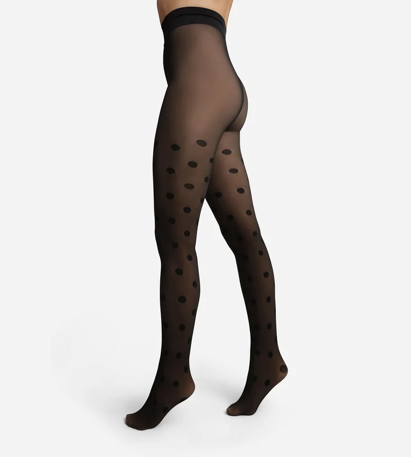 Collant chaud effet transparent noir à Pois Thermo