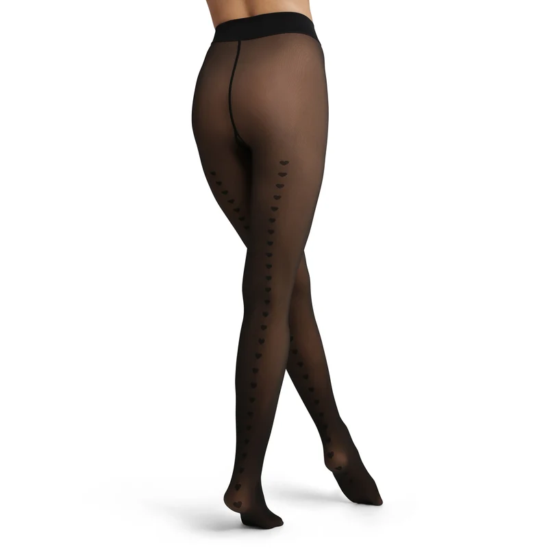 Collant chaud effet transparent noir à coeurs Thermo