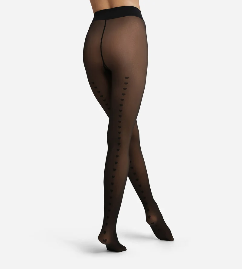 Collant chaud effet transparent noir à coeurs Thermo