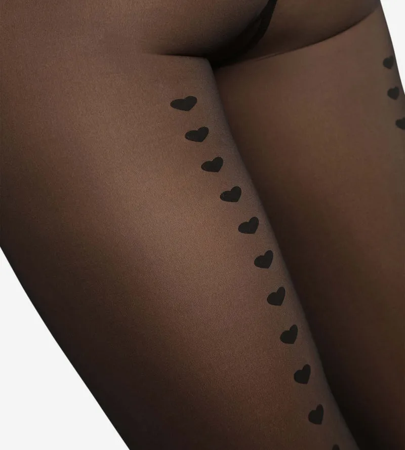 Collant chaud effet transparent noir à coeurs Thermo