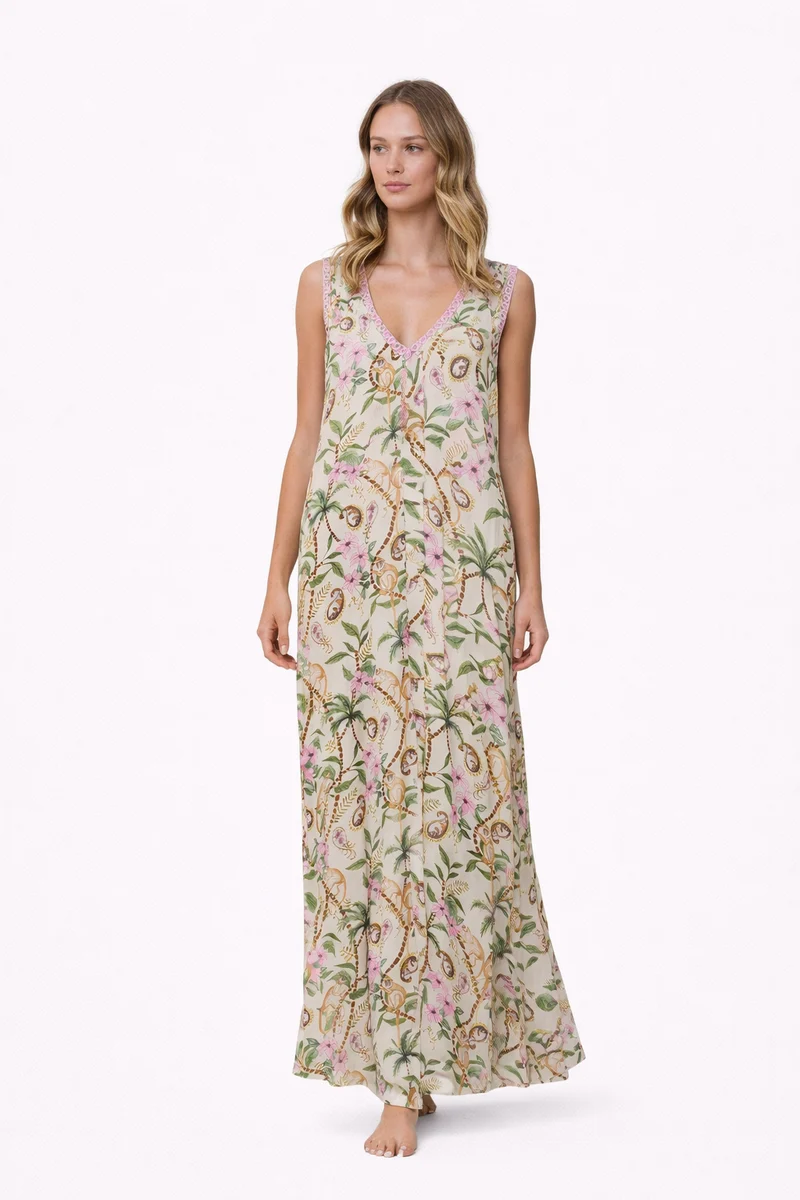 Robe longue à imprimé tropical Lamai