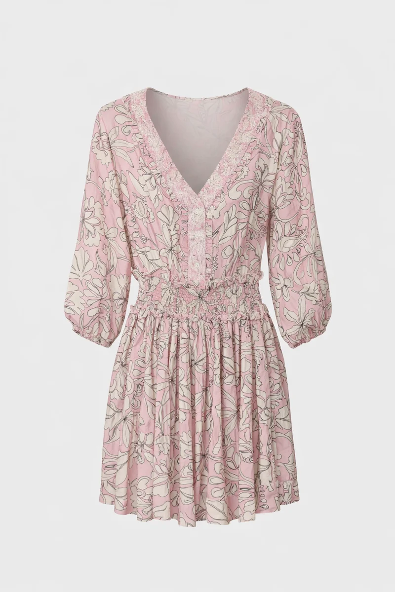 Robe à taille smockée en soie mélangée Zulu