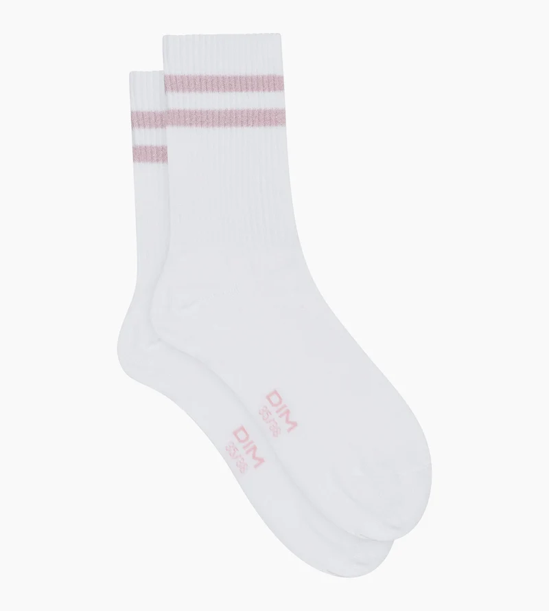 Chaussettes en coton côtelé Blanc et lurex Rose Dim Mode