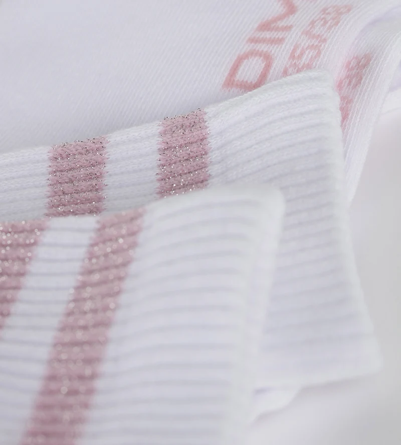 Chaussettes en coton côtelé Blanc et lurex Rose Dim Mode