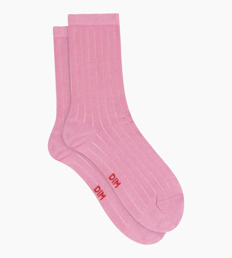 Chaussettes femme côtelées en coton satiné Mauve Dim Mode