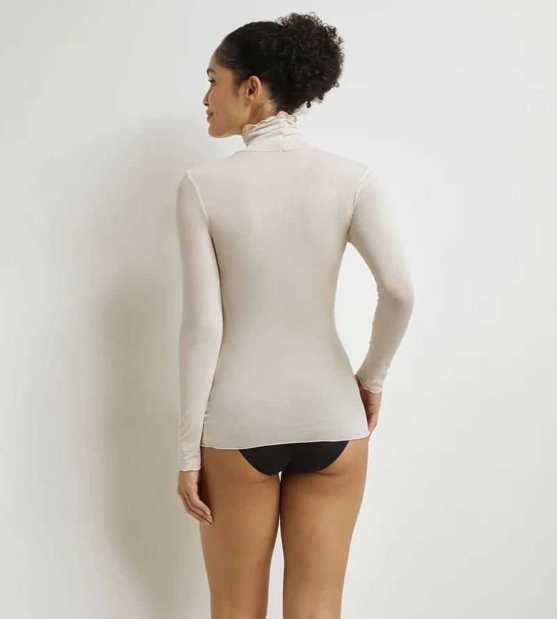 T-shirt femme thermal col haut Beige Dim x Inès de la Fressange