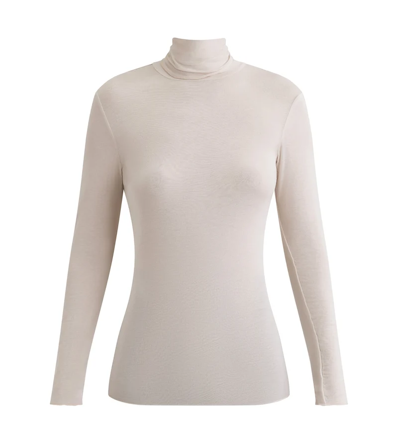 T-shirt femme thermal col haut Beige Dim x Inès de la Fressange