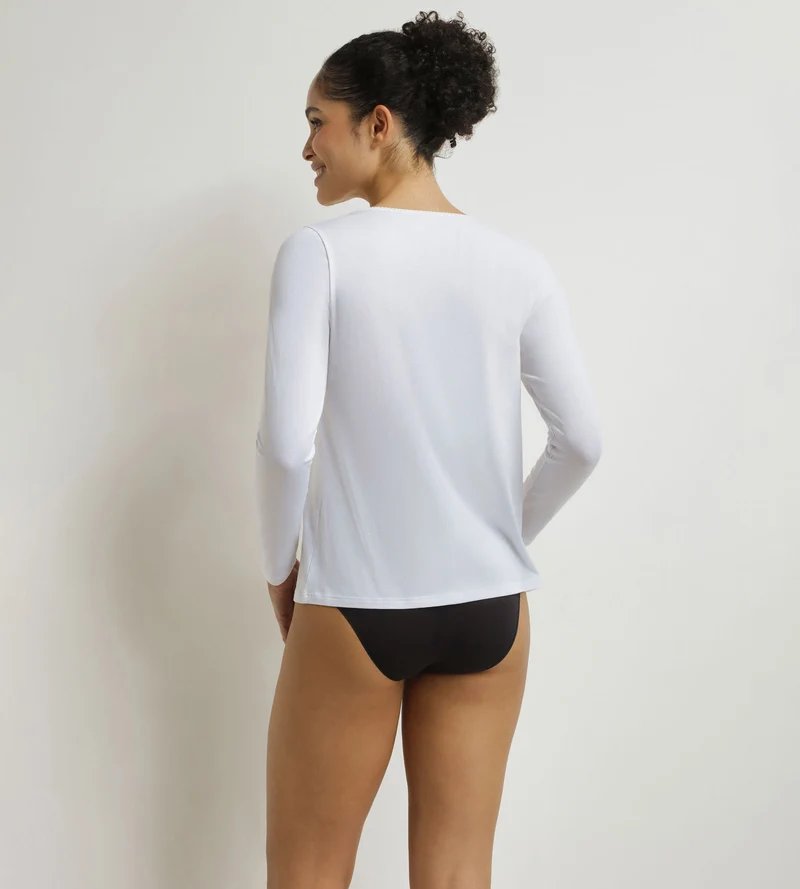 T-shirt femme en coton à manches longues Blanc Dim Thermal