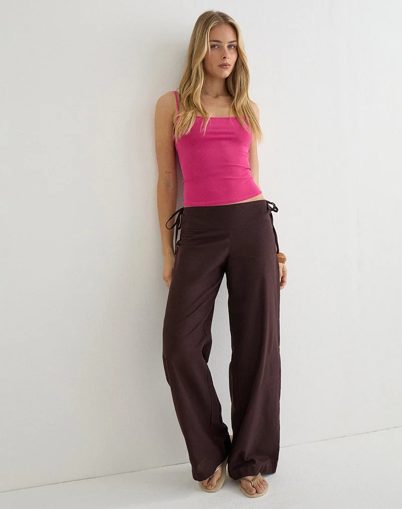 Pantalon Olesy en lin couleur acajou foncé