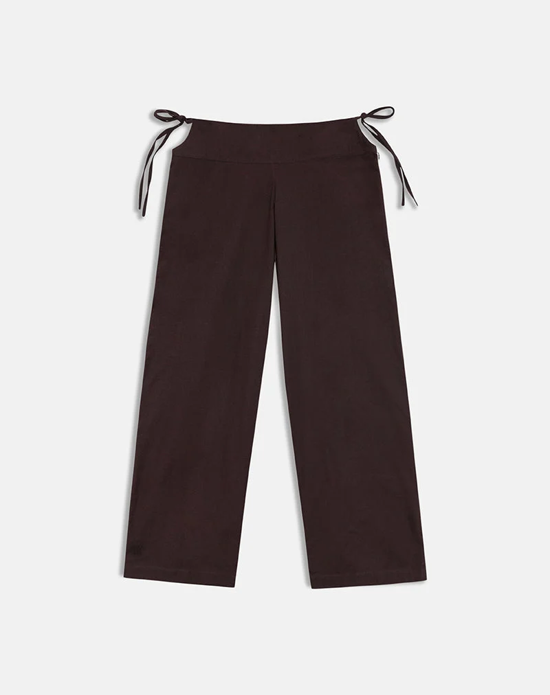 Pantalon Olesy en lin couleur acajou foncé