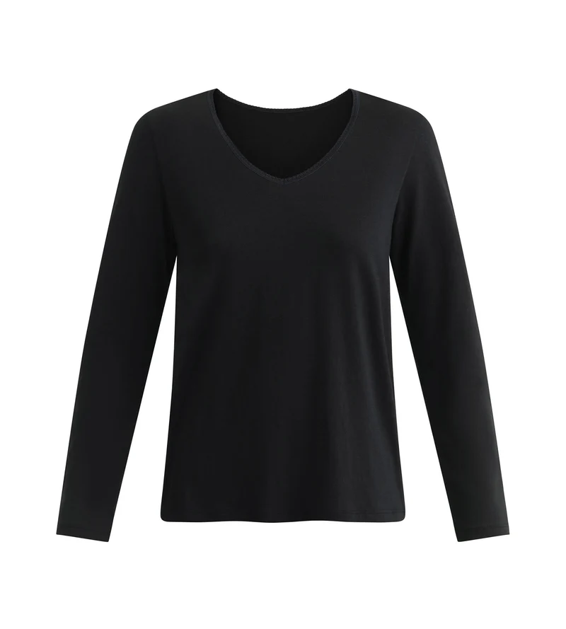 T-shirt femme en coton à manches longues Noir Dim Thermal