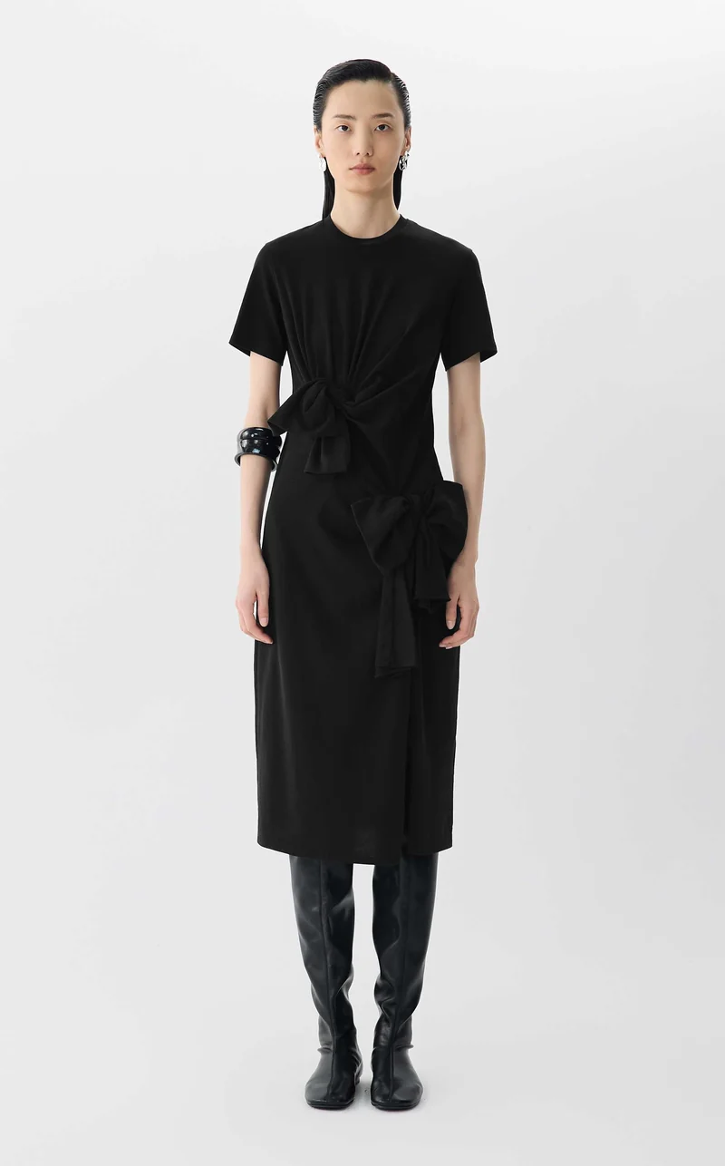 Robe midi à nœuds drapés