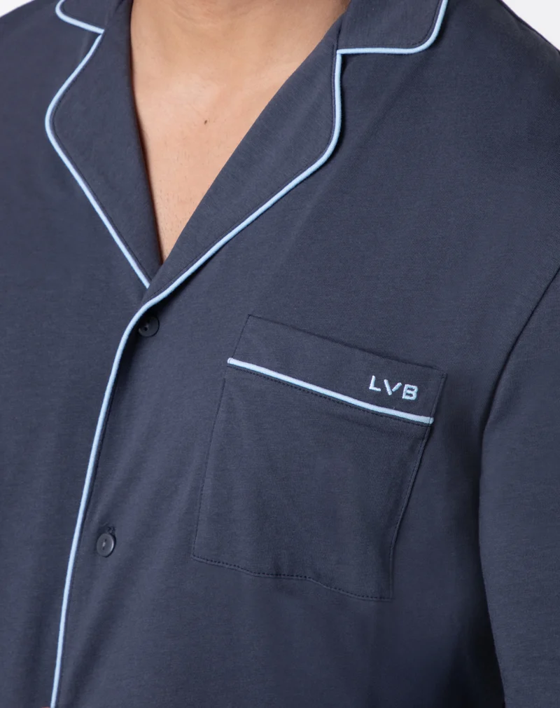 Pyjama long ouvert en jersey de coton ardoise pour unisexe