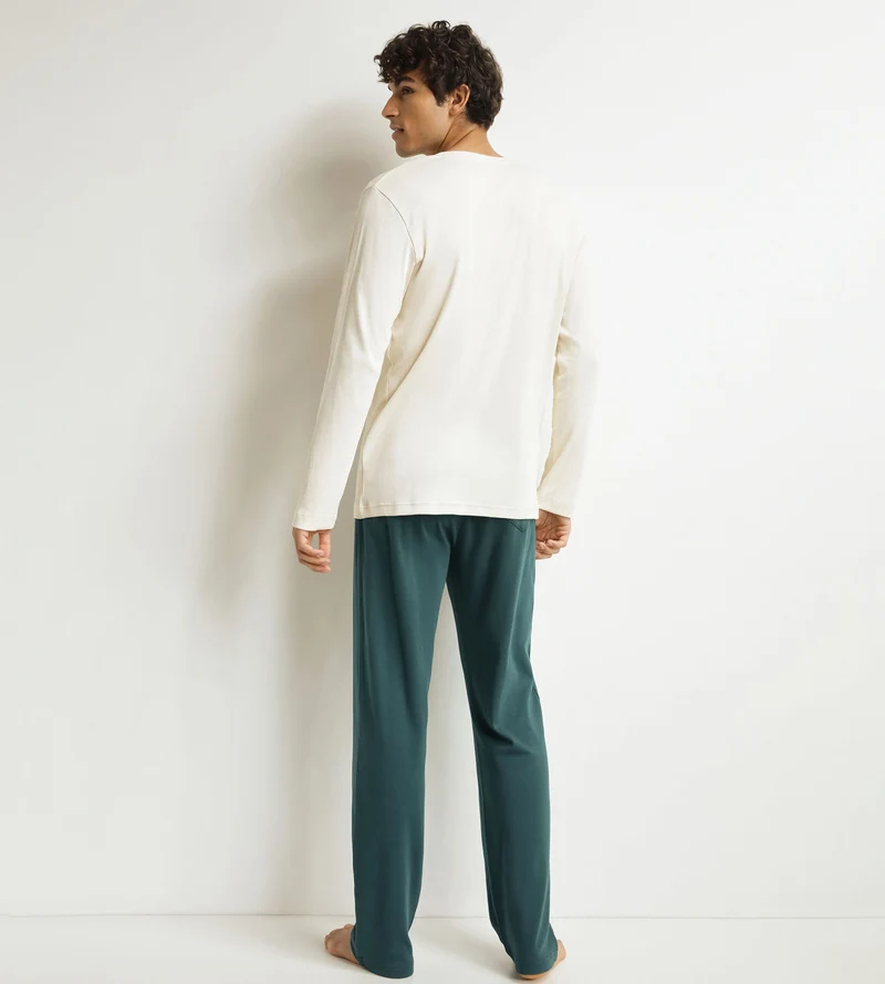 Ensemble pyjama pantalon homme Ivoire Vert Dim