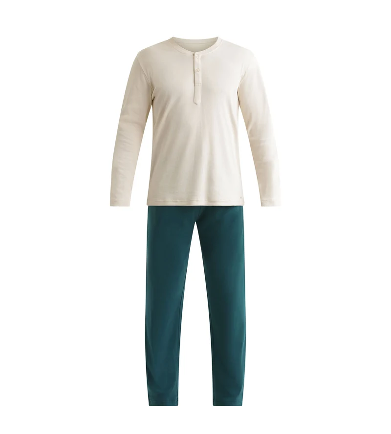 Ensemble pyjama pantalon homme Ivoire Vert Dim