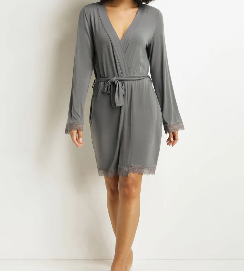 Peignoir femme Gris avec dentelle Don’t Disturb