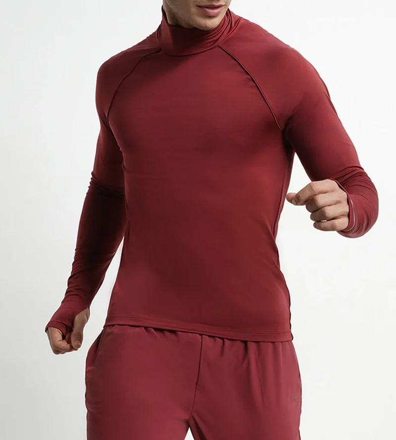 Haut de sport homme à col montant en microfibre Bordeaux Dim Move