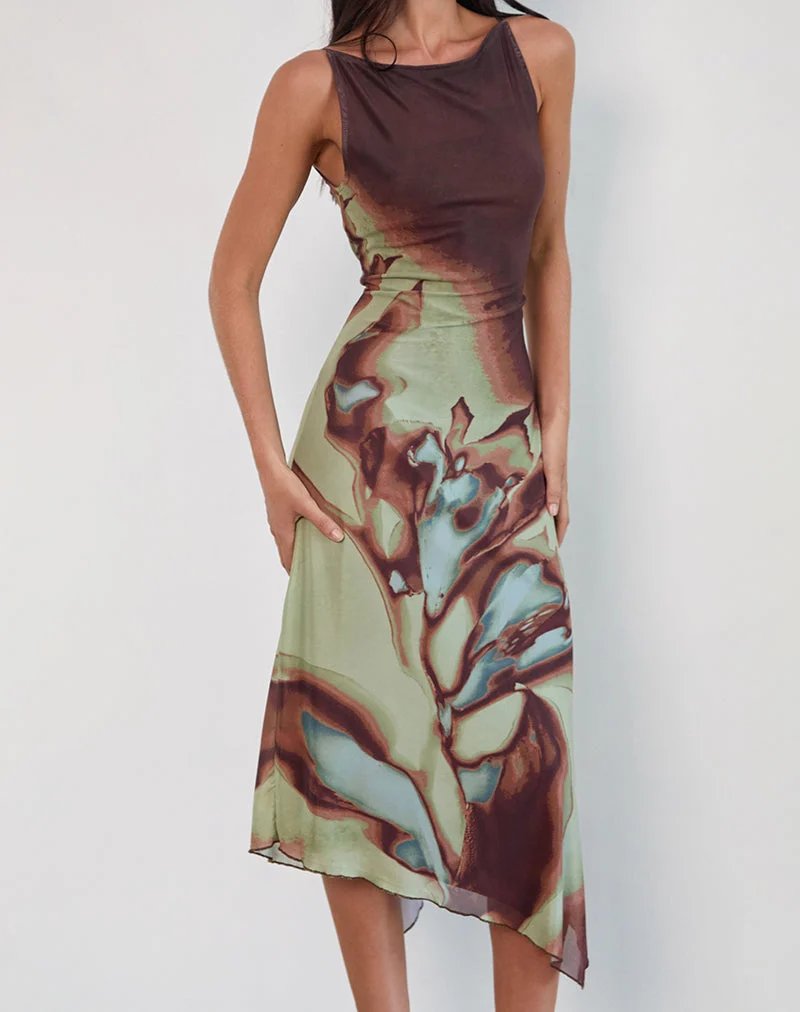 Aysun Midi Dress in Lumen Mesh Brown (robe midi en maille lumineuse)