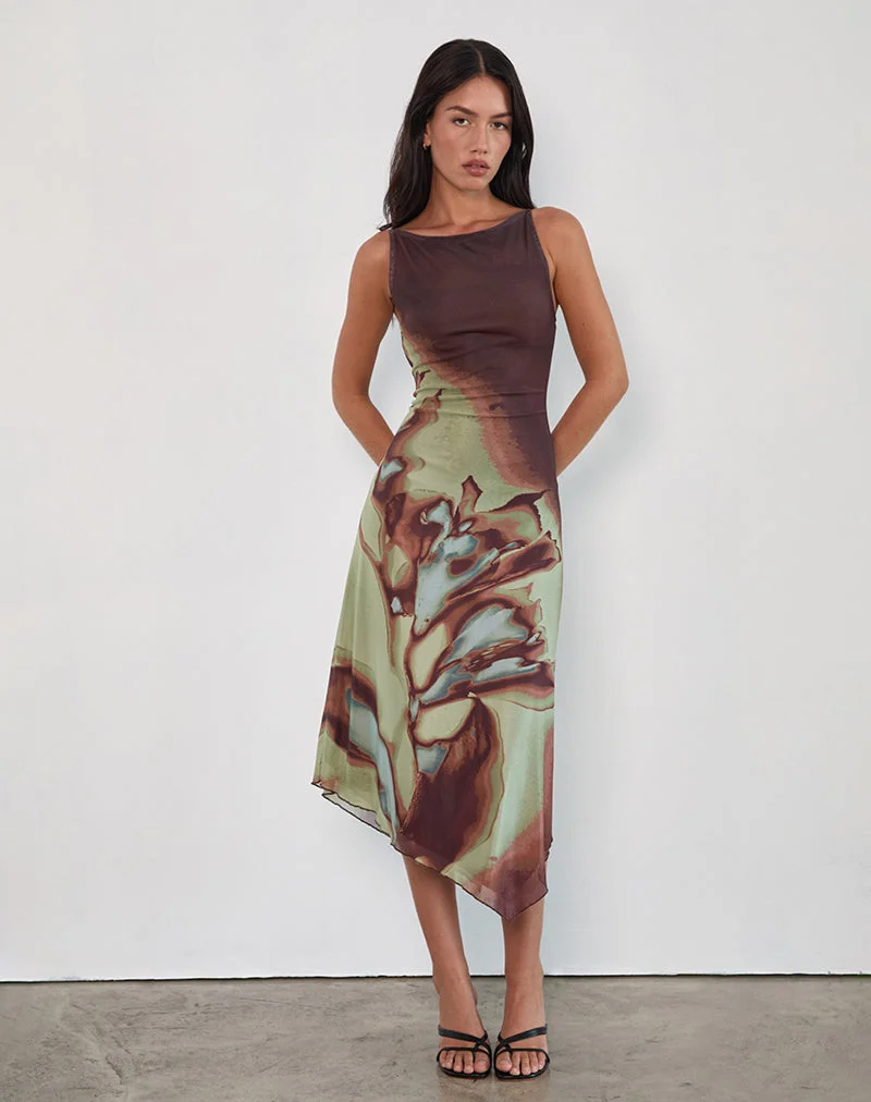 Aysun Midi Dress in Lumen Mesh Brown (robe midi en maille lumineuse)