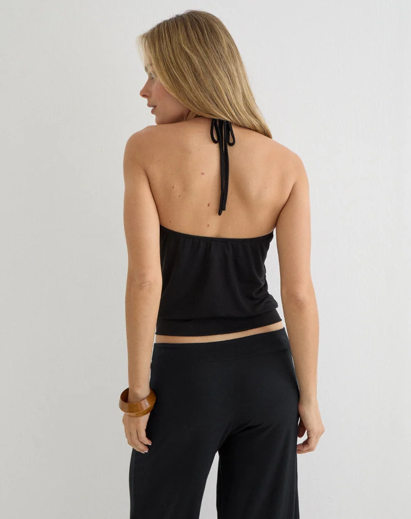 Halter-top Ballerie en cupro noir