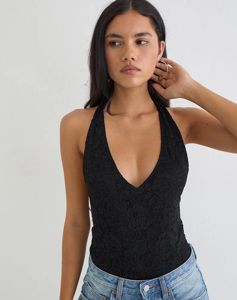 Body Maizy à encolure dos nu en dentelle florale noire