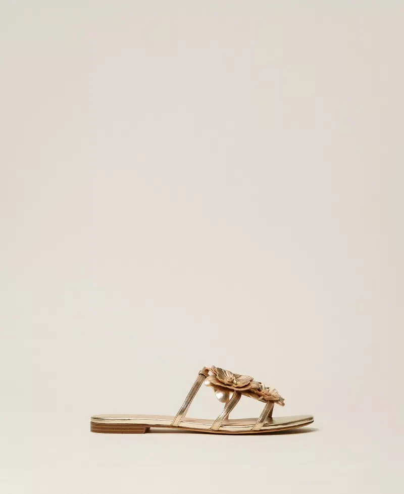 Sandales plates en cuir plates avec fleur