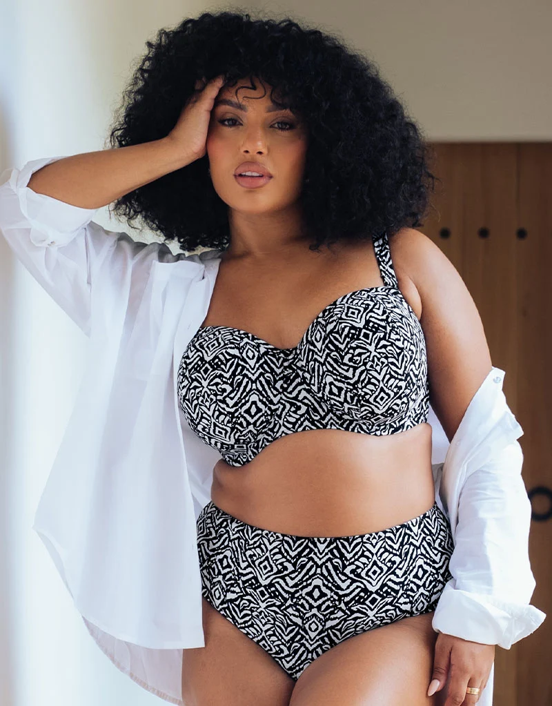 Curvy Kate Wild Horizon Bandeau Strapless Multiway Bikini Top Black Print