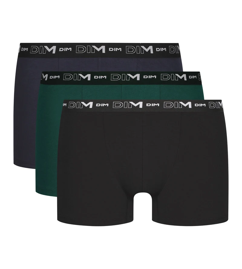 Lot de 3 boxers homme en coton Vert Bleu Dim Coton Stretch