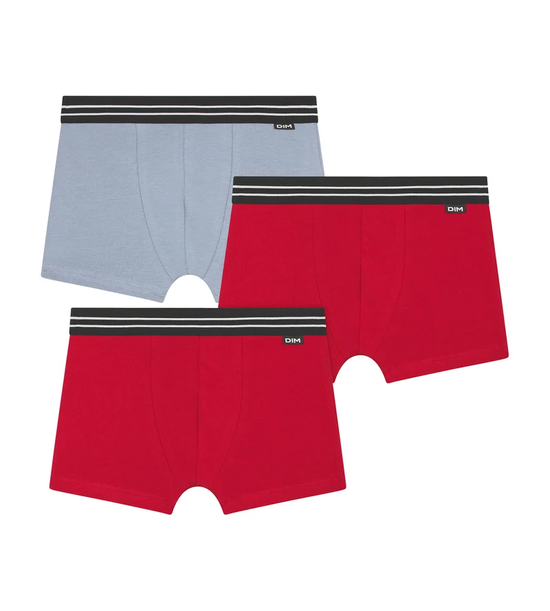 Lot de 3 boxers garçon en coton stretch Rouge Bleu Ecodim